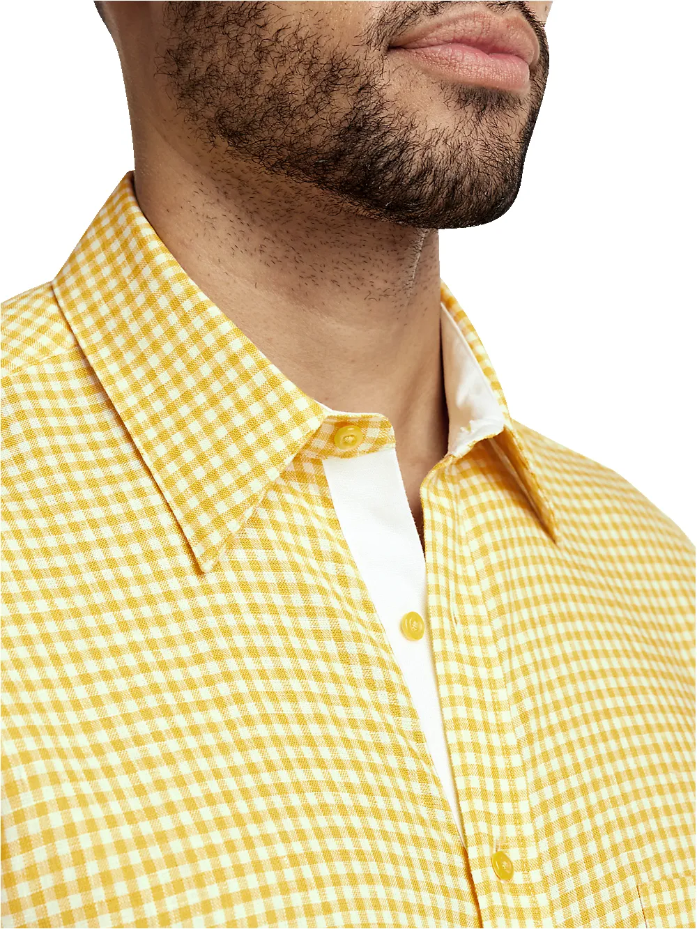 Linen Gingham Check Casual Shirt - Yellow sold by Paul Fredrick product image thumbnail 3
