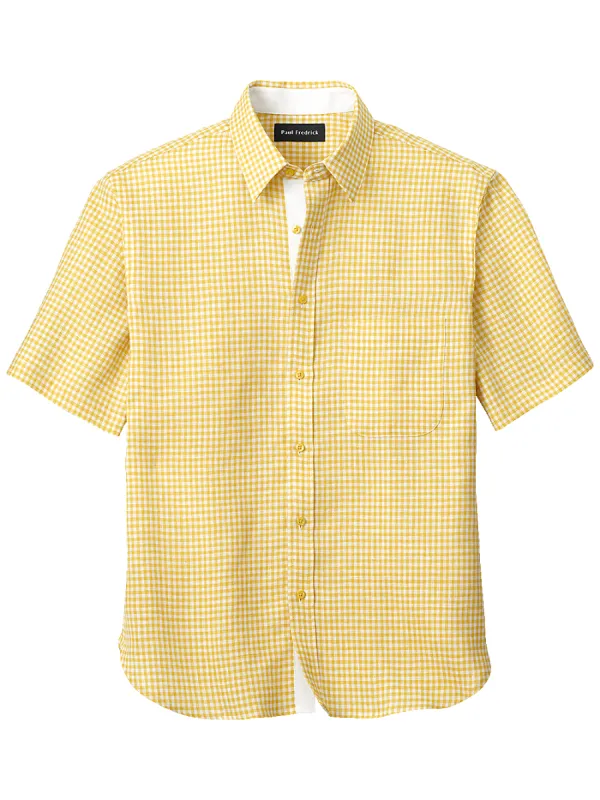 Linen Gingham Check Casual Shirt - Yellow sold by Paul Fredrick