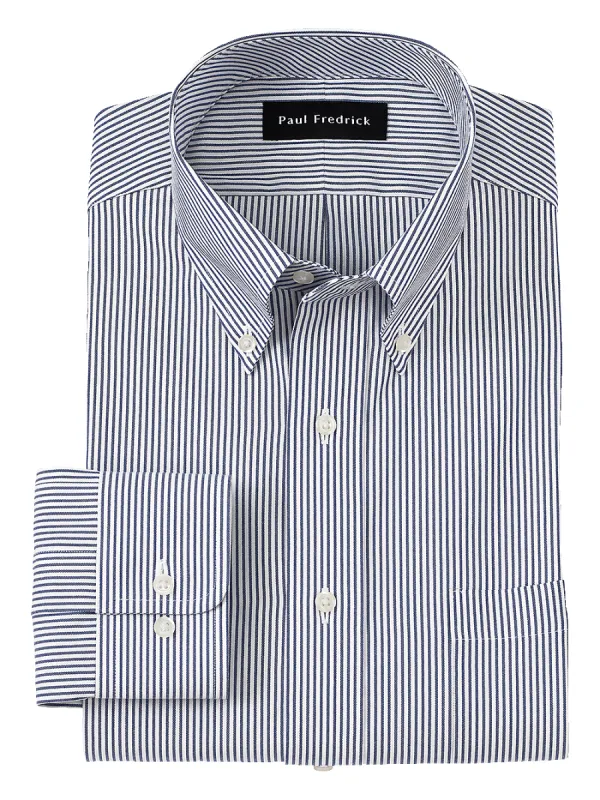 Pure Cotton Pinpoint Solid Color Button Down Collar Dress Shirt - Blue Stripe sold by Paul Fredrick