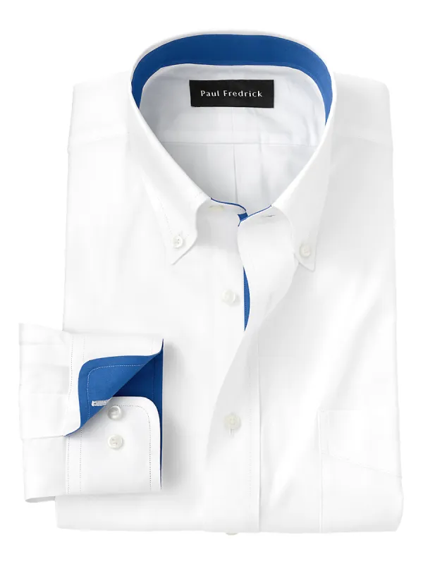Pure Cotton Solid Dress Shirt With Contrast Trim - White sold by Paul Fredrick