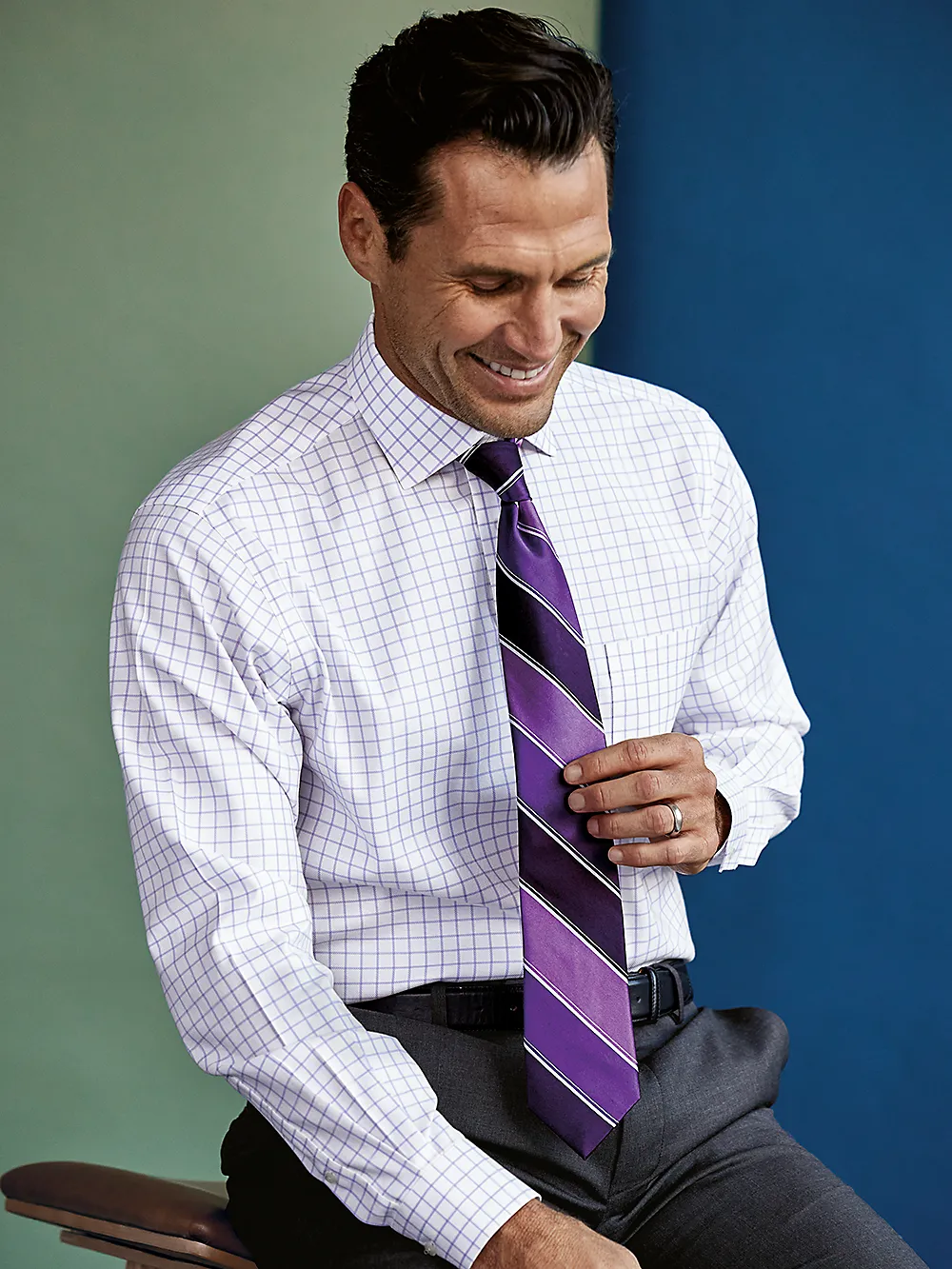 Royal Oxford Comfort Stretch Non-Iron Windowpane Dress Shirt - Lavender sold by Paul Fredrick product image thumbnail 2