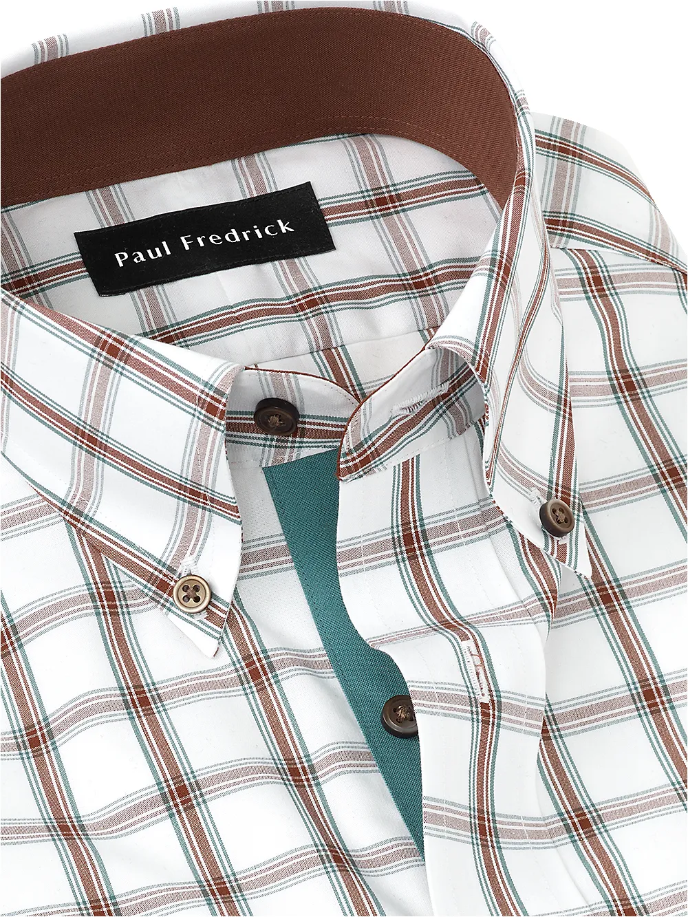Non-Iron Cotton Windowpane Dress Shirt With Contrast Trim - Brown/pine sold by Paul Fredrick product image thumbnail 3