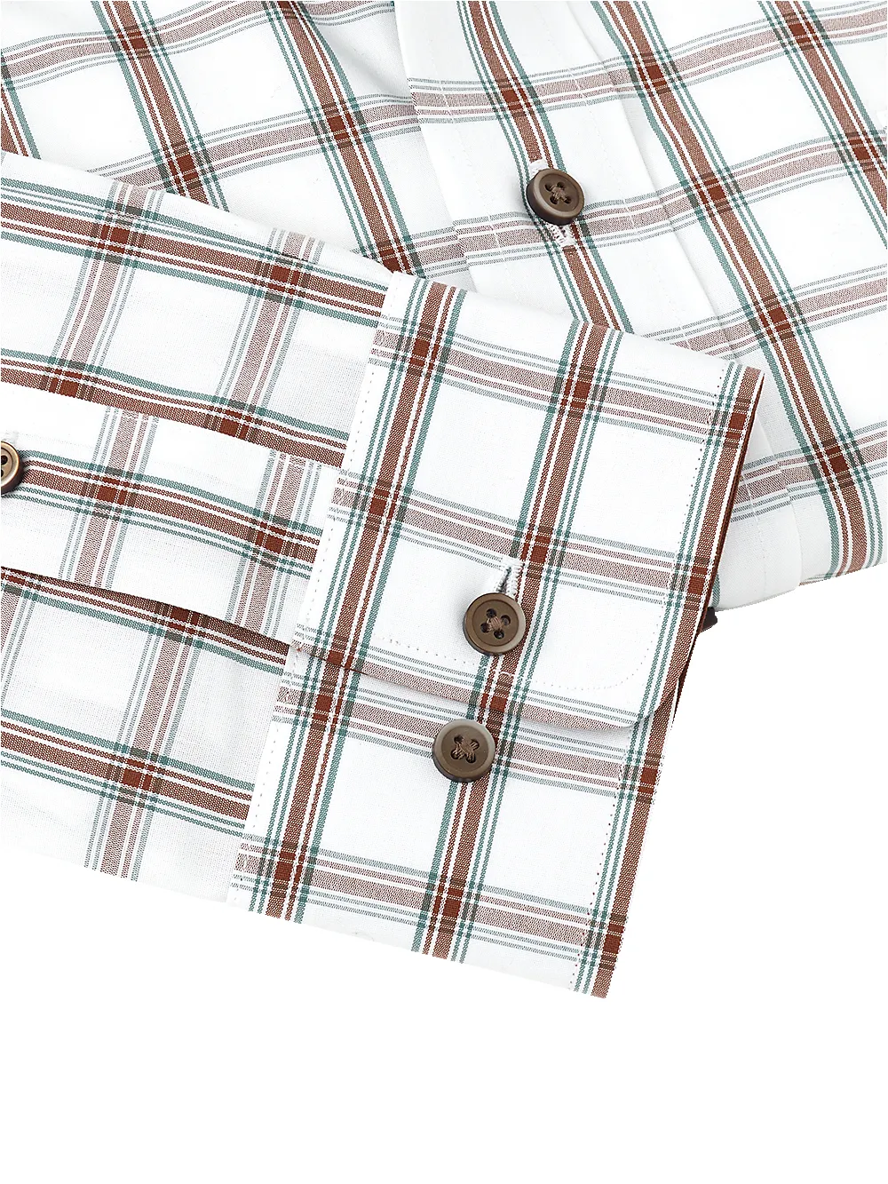 Non-Iron Cotton Windowpane Dress Shirt With Contrast Trim - Brown/pine sold by Paul Fredrick product image thumbnail 4