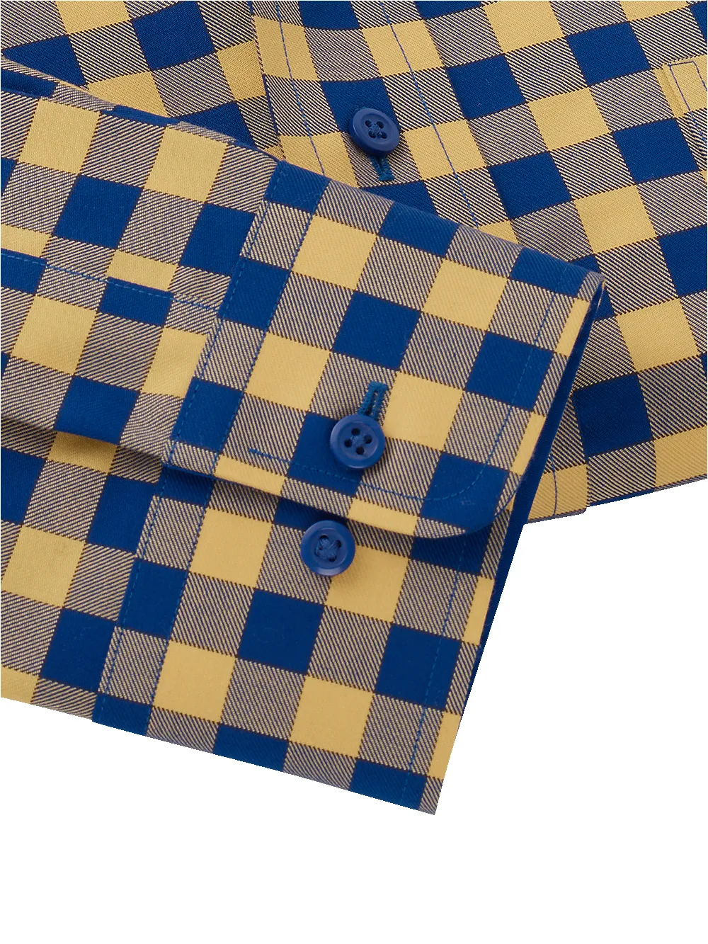 Non-Iron Cotton Gingham Dress Shirt With Contrast Trim - Blue/yellow sold by Paul Fredrick product image thumbnail 4