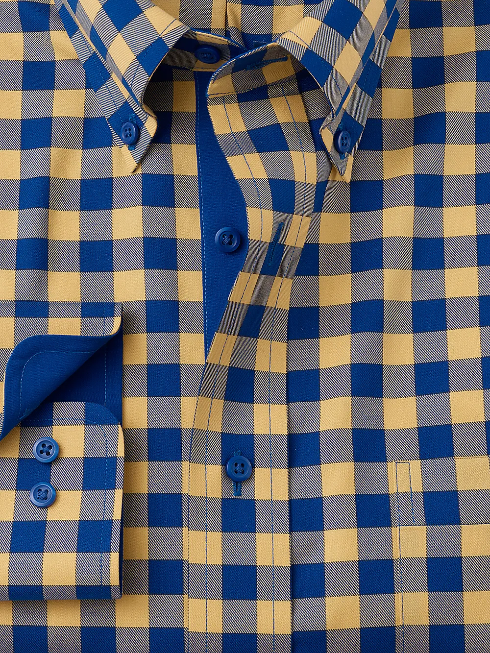 Non-Iron Cotton Gingham Dress Shirt With Contrast Trim - Blue/yellow sold by Paul Fredrick product image thumbnail 2