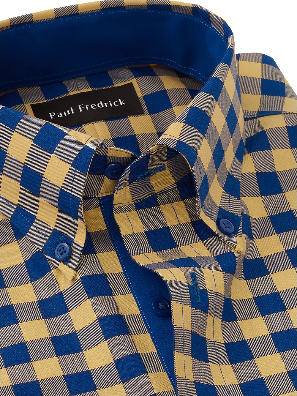 Non-Iron Cotton Gingham Dress Shirt With Contrast Trim - Blue/yellow sold by Paul Fredrick product image thumbnail 3