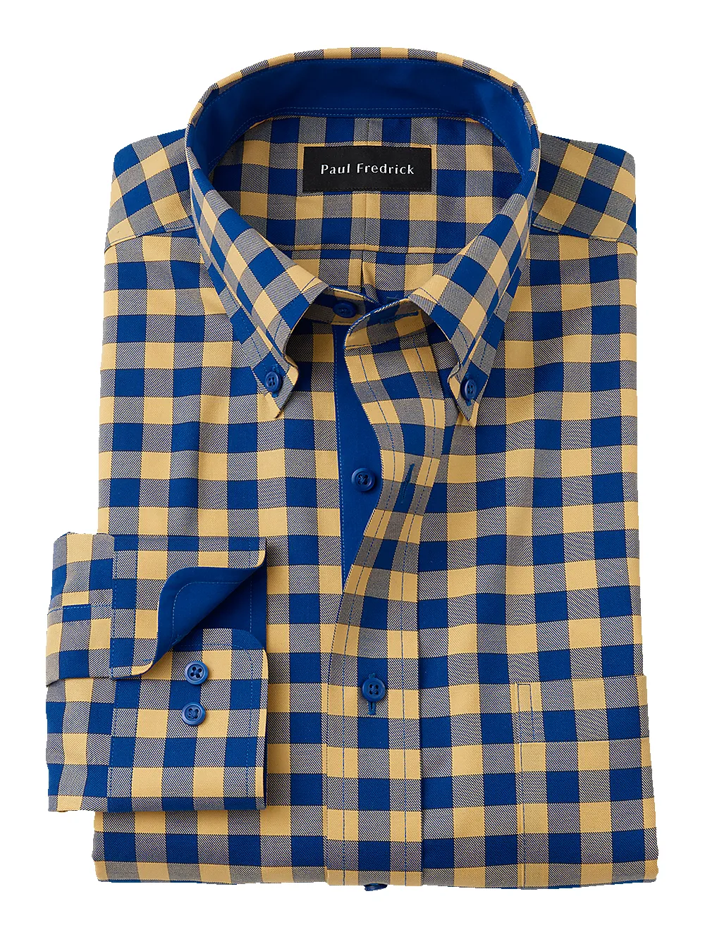 Non-Iron Cotton Gingham Dress Shirt With Contrast Trim - Blue/yellow sold by Paul Fredrick