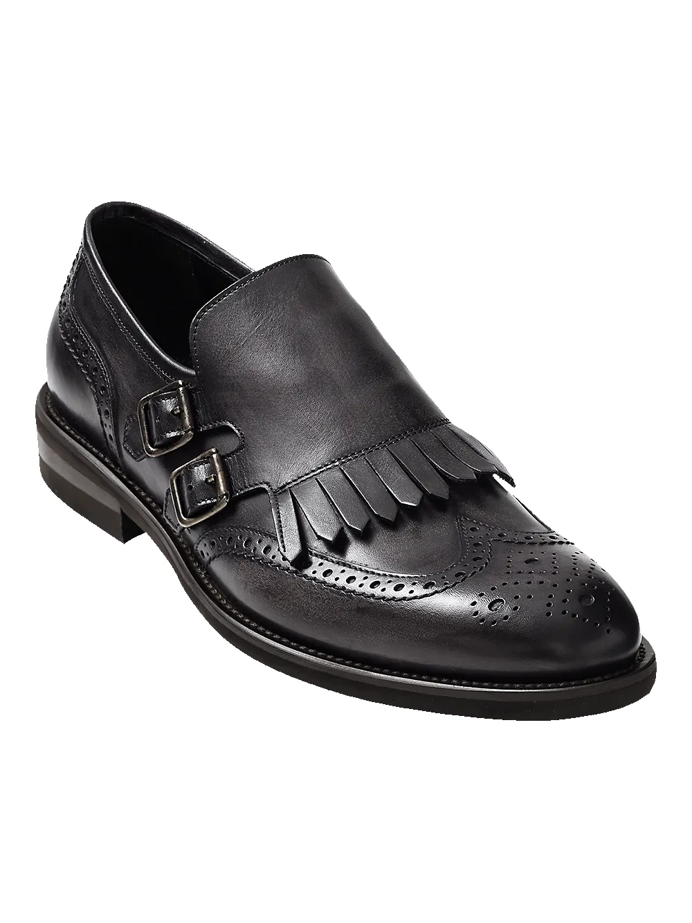 James Kiltie Monk Strap Loafer - Charcoal sold by Paul Fredrick