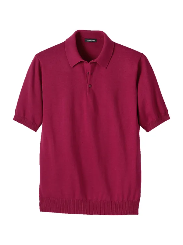 Supima Cotton Three Button Polo - Barberry sold by Paul Fredrick