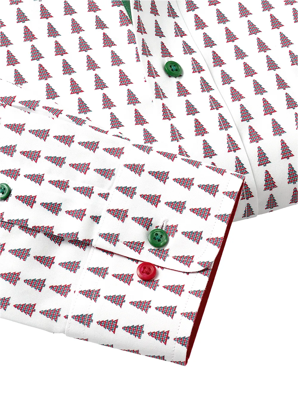 Non-Iron Cotton Christmas Tree Dress Shirt With Contrast Trim - Red/green sold by Paul Fredrick product image thumbnail 4