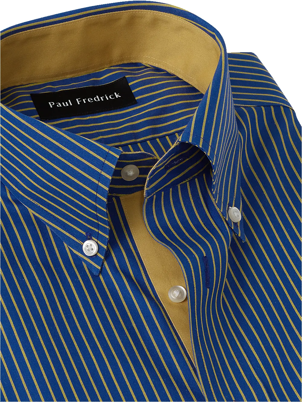 Non-Iron Cotton Stripe Dress Shirt With Contrast Trim - Navy/gold sold by Paul Fredrick product image thumbnail 3