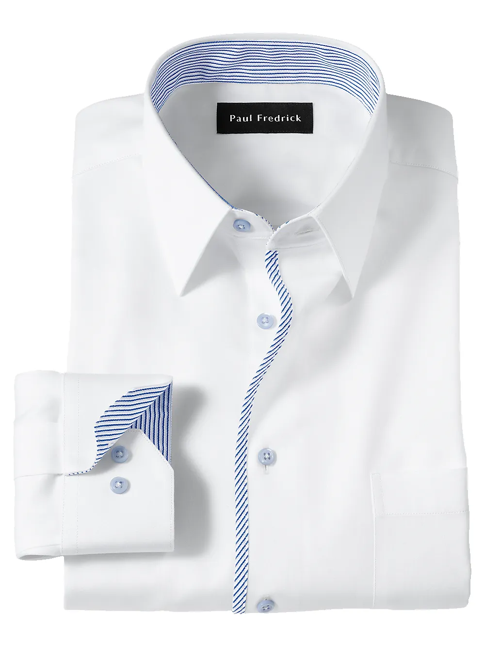 Non-Iron Cotton Solid Dress Shirt With Contrast Trim - White sold by Paul Fredrick