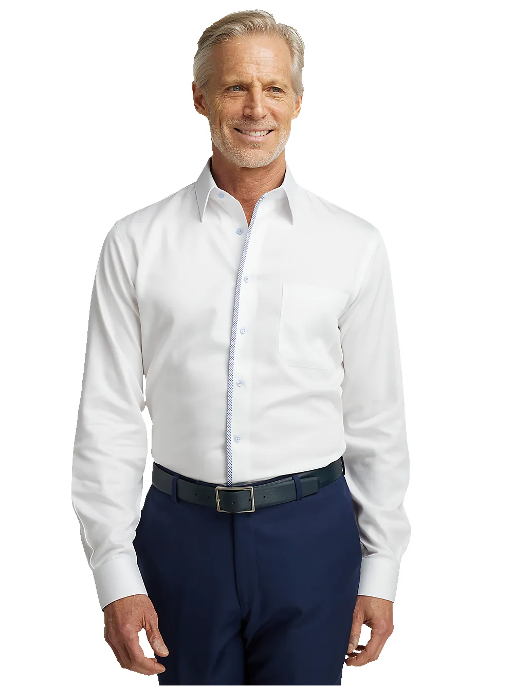 Non-Iron Cotton Solid Dress Shirt With Contrast Trim - White sold by Paul Fredrick product image thumbnail 2