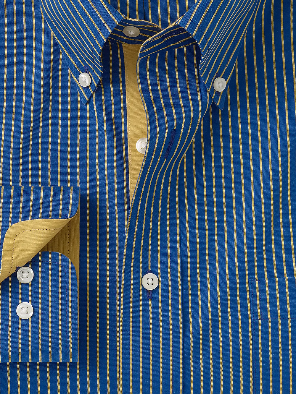 Non-Iron Cotton Stripe Dress Shirt With Contrast Trim - Navy/gold sold by Paul Fredrick product image thumbnail 2
