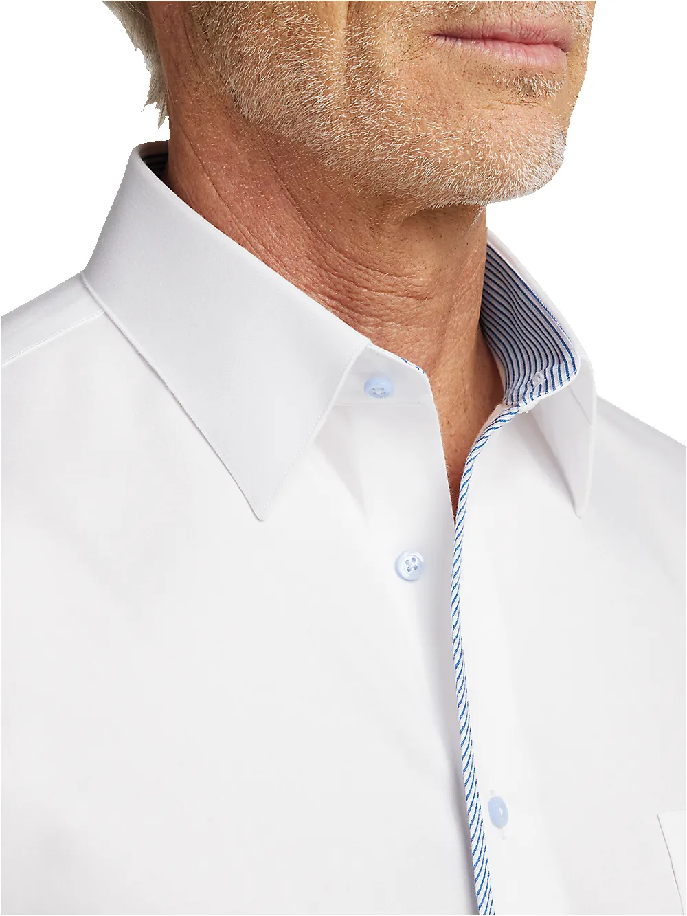 Non-Iron Cotton Solid Dress Shirt With Contrast Trim - White sold by Paul Fredrick product image thumbnail 3