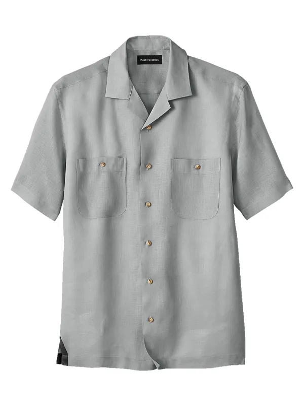 Linen Solid Casual Shirt - Silver sold by Paul Fredrick