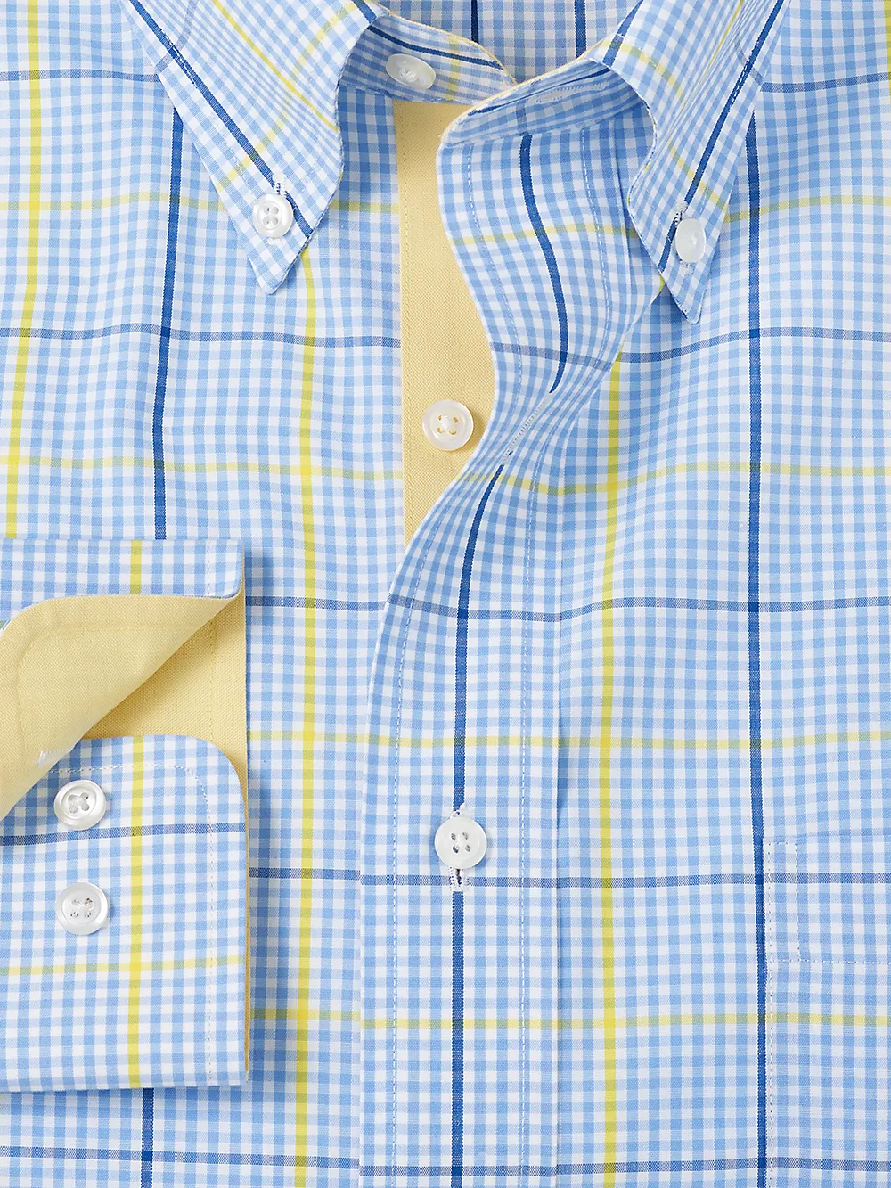 Non-Iron Cotton Plaid Dress Shirt With Contrast Trim - Blue/yellow sold by Paul Fredrick product image thumbnail 2