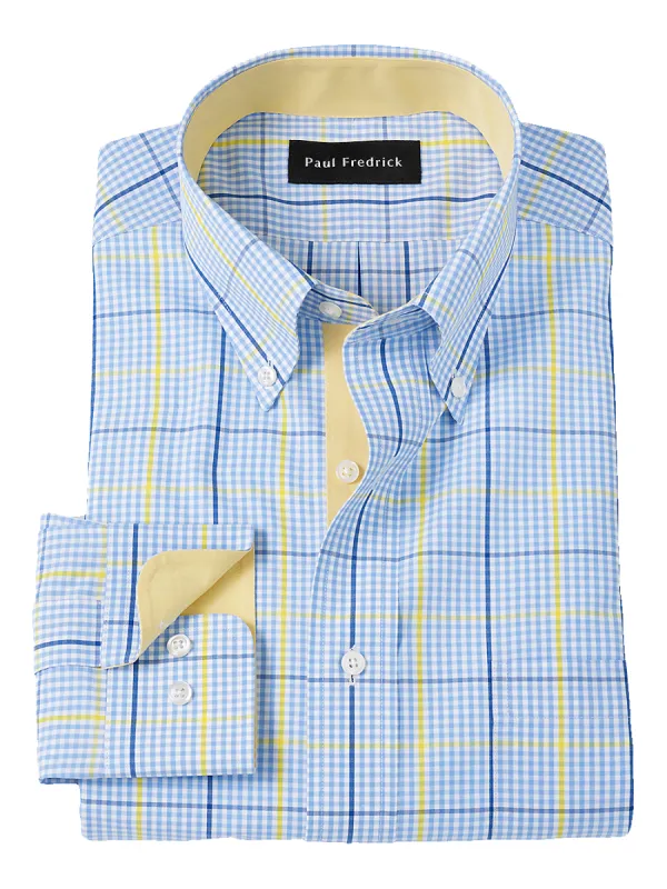 Non-Iron Cotton Plaid Dress Shirt With Contrast Trim - Blue/yellow sold by Paul Fredrick