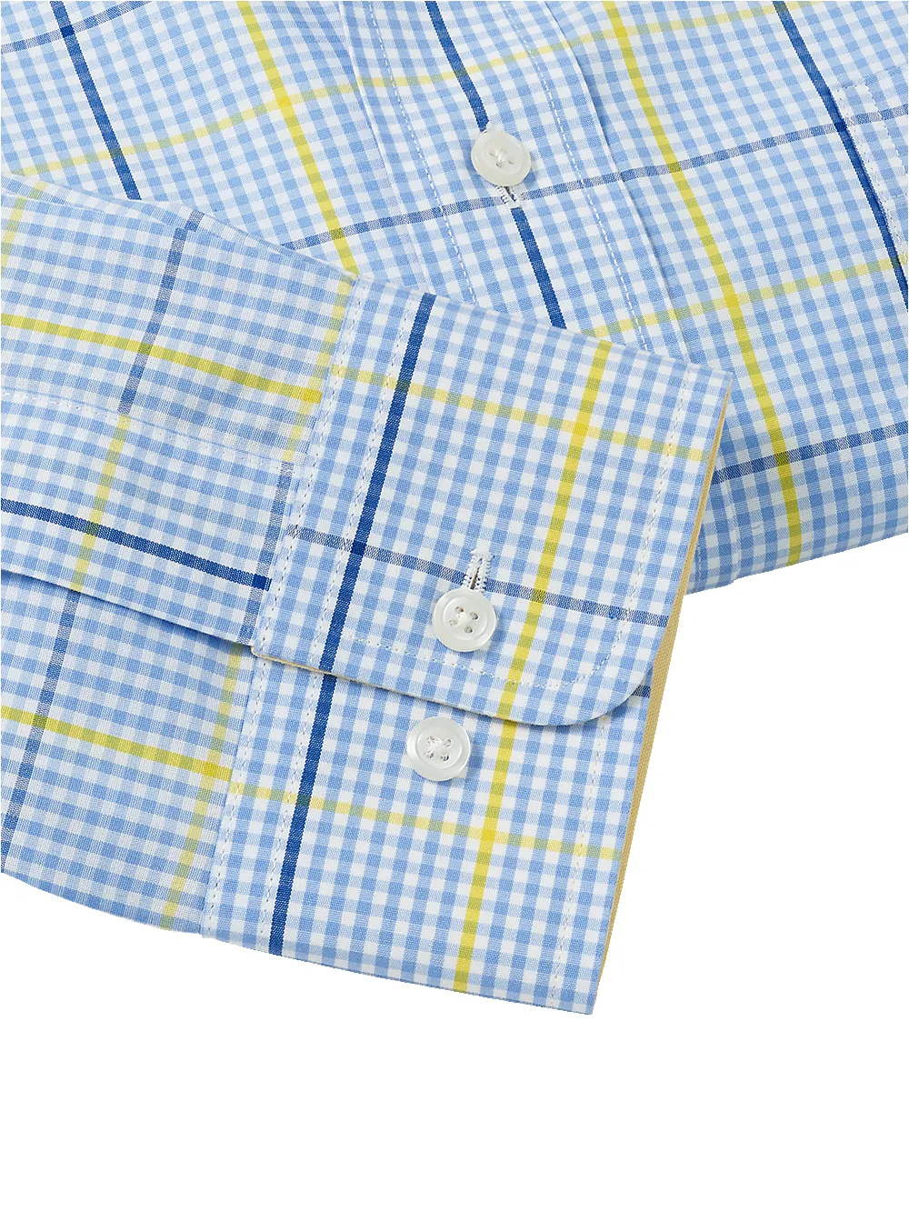 Non-Iron Cotton Plaid Dress Shirt With Contrast Trim - Blue/yellow sold by Paul Fredrick product image thumbnail 4