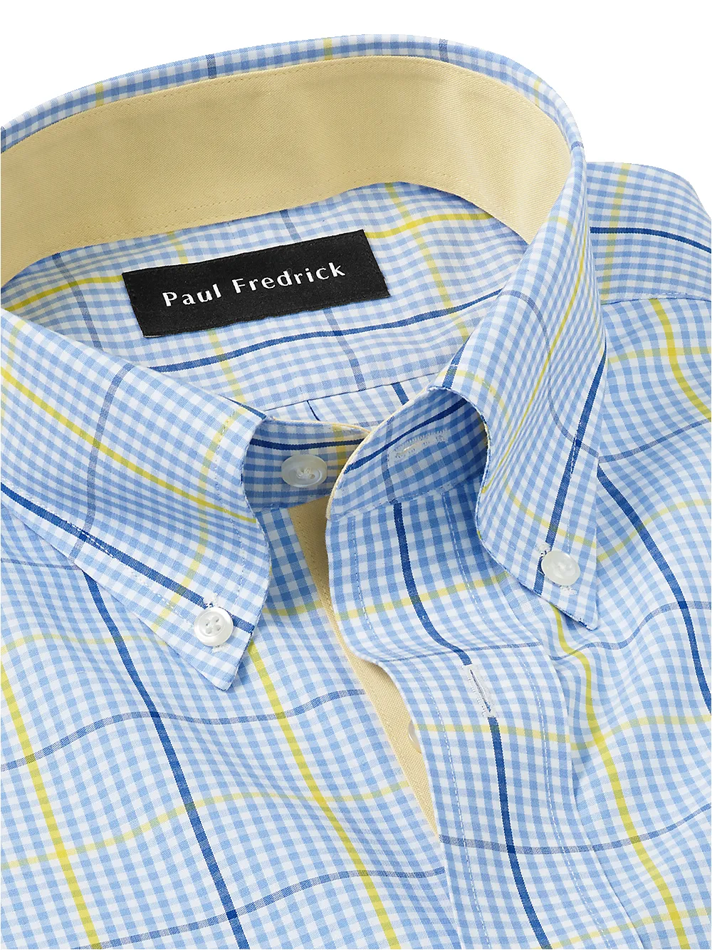 Non-Iron Cotton Plaid Dress Shirt With Contrast Trim - Blue/yellow sold by Paul Fredrick product image thumbnail 3