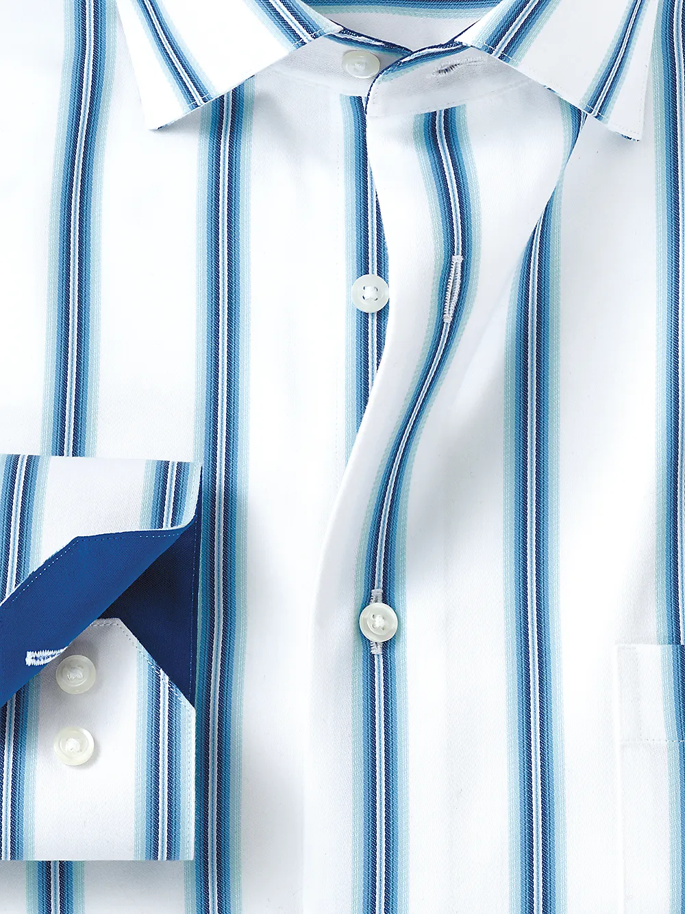 Non-Iron Cotton Stripe Dress Shirt With Contrast Trim - Cabalt Aqua sold by Paul Fredrick product image thumbnail 2