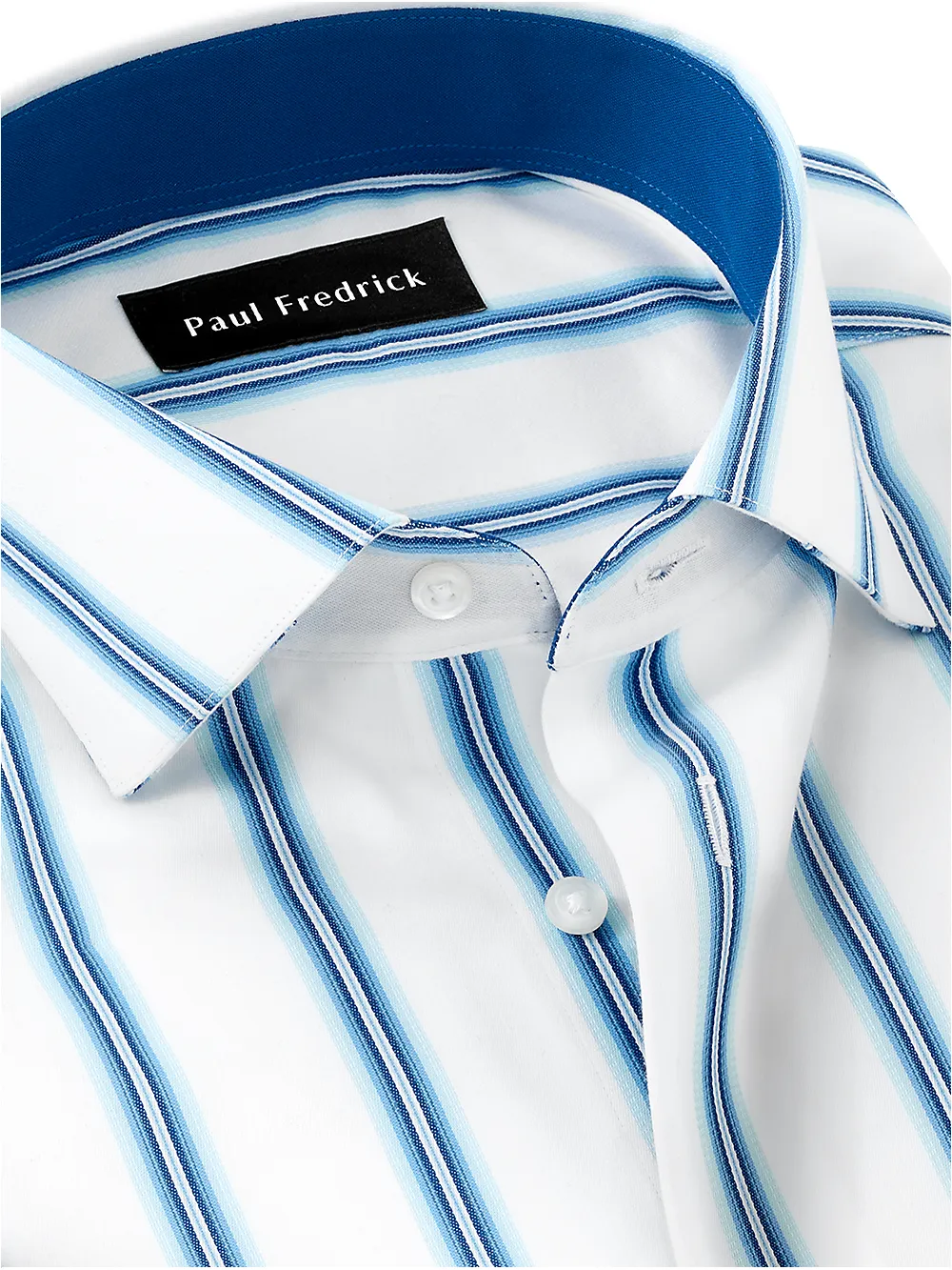Non-Iron Cotton Stripe Dress Shirt With Contrast Trim - Cabalt Aqua sold by Paul Fredrick product image thumbnail 3