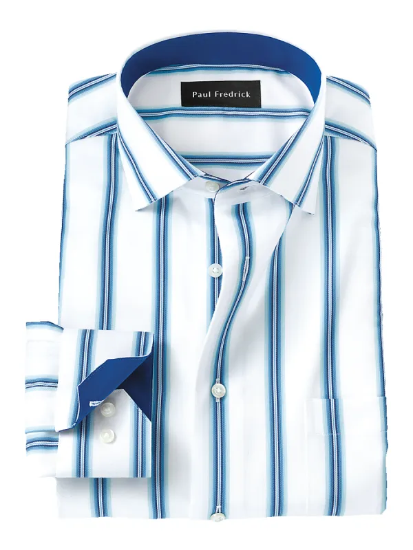 Non-Iron Cotton Stripe Dress Shirt With Contrast Trim - Cabalt Aqua sold by Paul Fredrick
