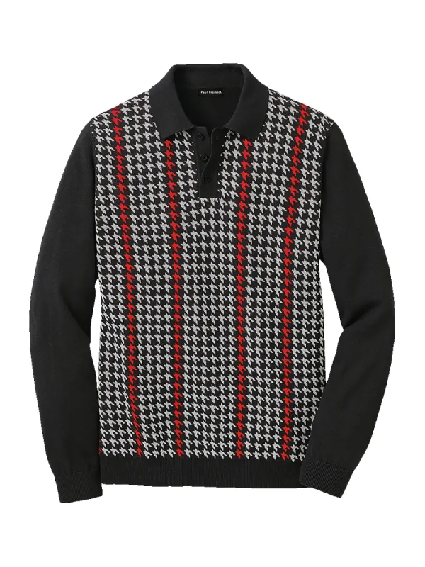 Cotton Three Button Polo - Black/red sold by Paul Fredrick