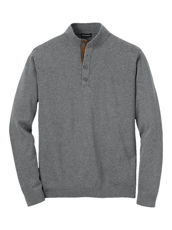 Supima Cotton Four Button Mock Neck Sweater - Medium Grey sold by Paul Fredrick