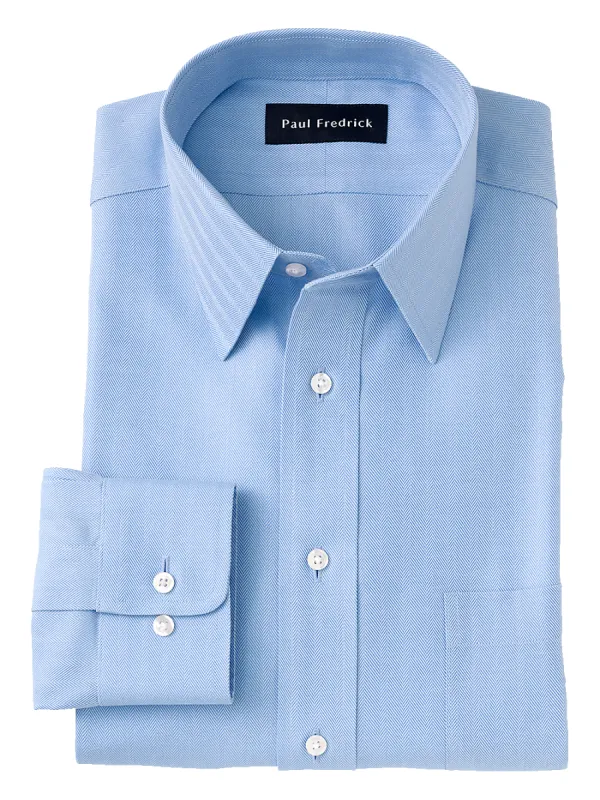 Non-Iron Cotton Herringbone Point Collar Dress Shirt - Blue sold by Paul Fredrick