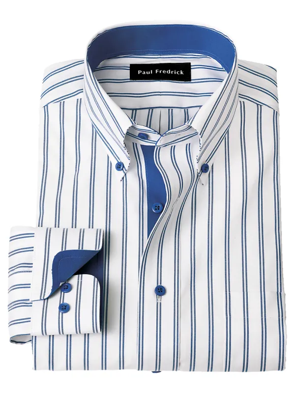 Comfort Stretch Non-Iron Stripe Dress Shirt With Contrast Trim - Cobalt sold by Paul Fredrick
