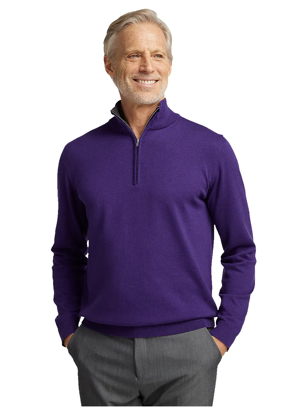 Supima Cotton Quarter Zip Mock Neck Sweater - Plum sold by Paul Fredrick product image thumbnail 2