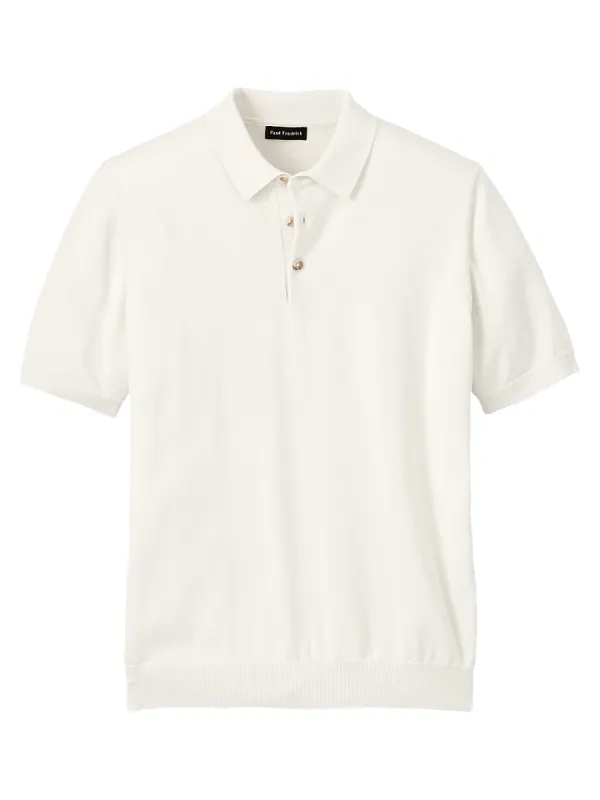 Supima Cotton Three Button Polo - Off White sold by Paul Fredrick