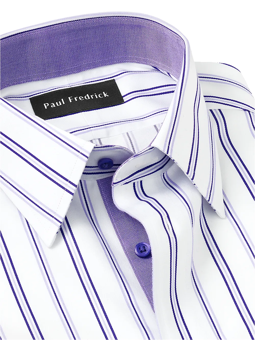 Non-Iron Cotton Stripe Dress Shirt With Contrast Trim - Purple sold by Paul Fredrick product image thumbnail 3
