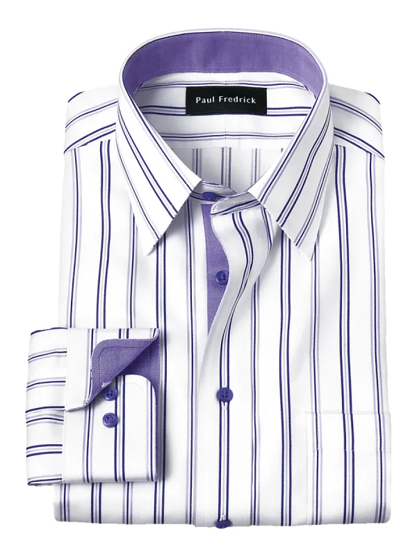 Non-Iron Cotton Stripe Dress Shirt With Contrast Trim - Purple sold by Paul Fredrick
