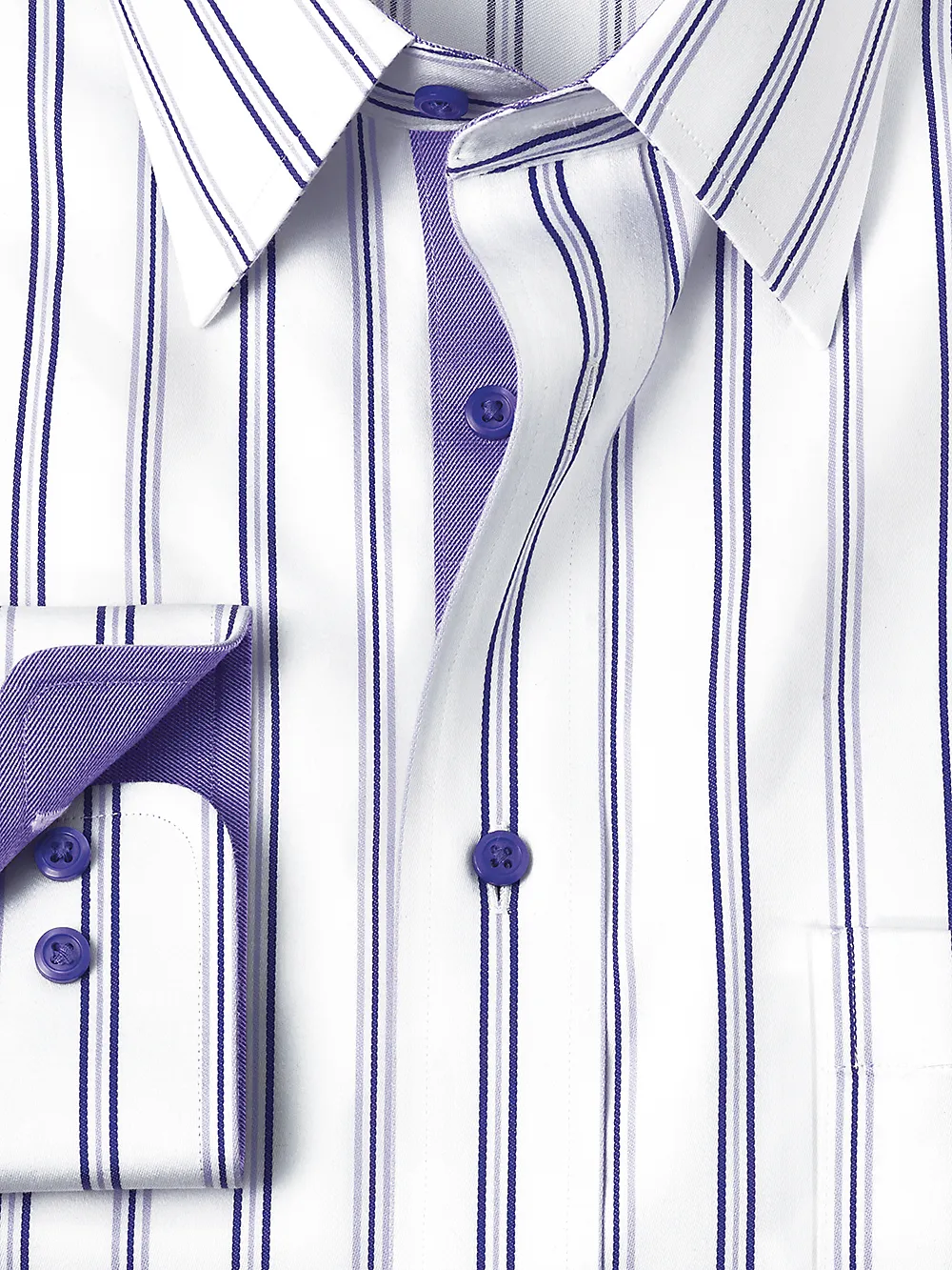 Non-Iron Cotton Stripe Dress Shirt With Contrast Trim - Purple sold by Paul Fredrick product image thumbnail 2