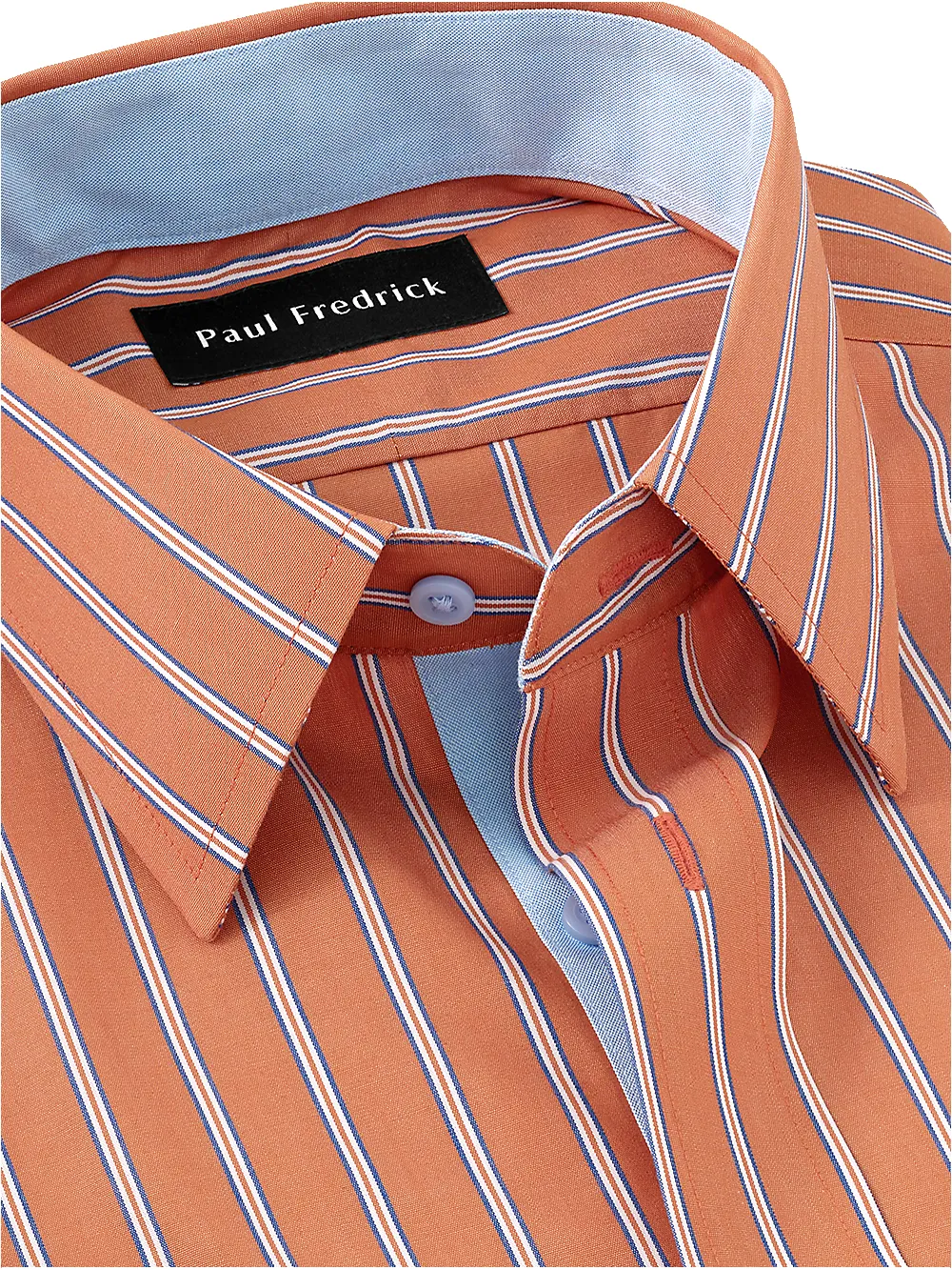 Non-Iron Cotton Stripe Dress Shirt With Contrast Trim - Orange/blue sold by Paul Fredrick product image thumbnail 4
