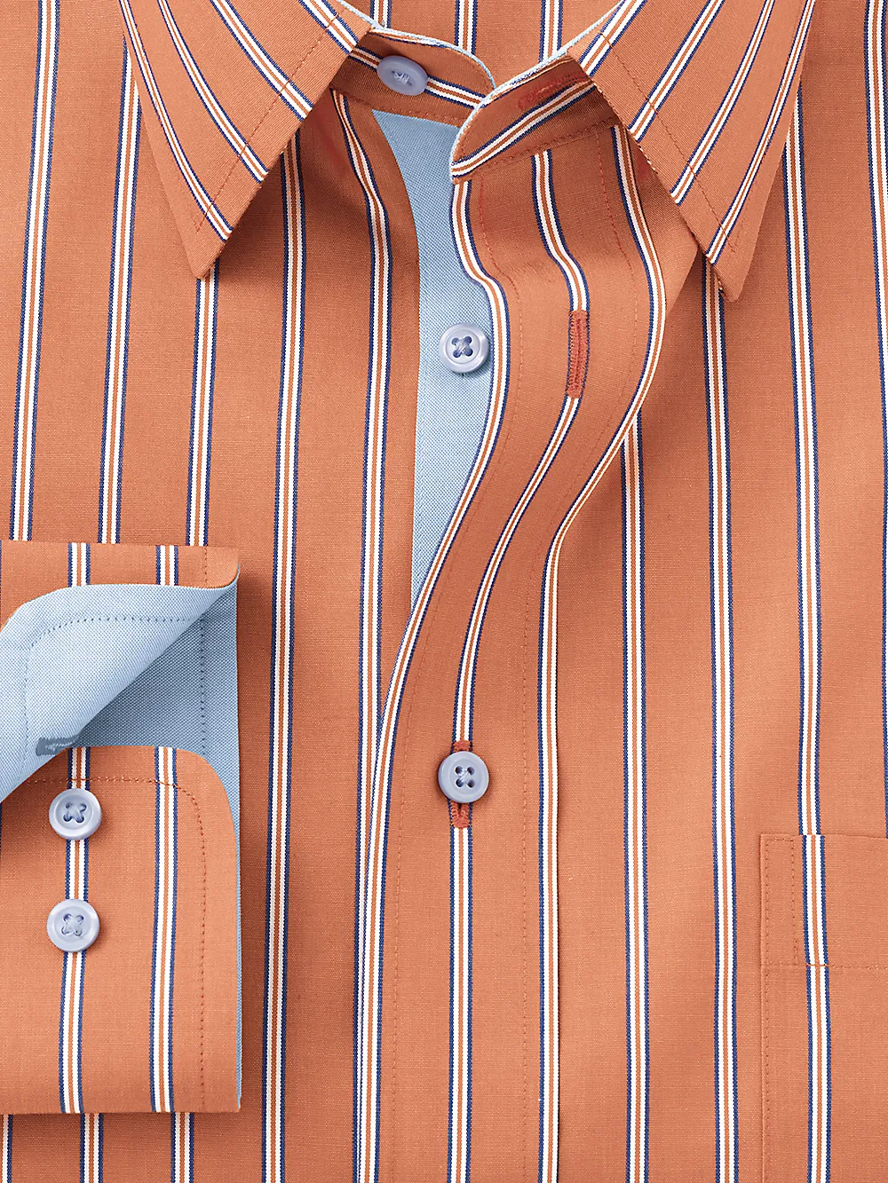 Non-Iron Cotton Stripe Dress Shirt With Contrast Trim - Orange/blue sold by Paul Fredrick product image thumbnail 3