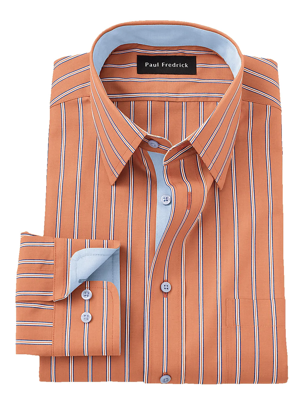 Non-Iron Cotton Stripe Dress Shirt With Contrast Trim - Orange/blue sold by Paul Fredrick