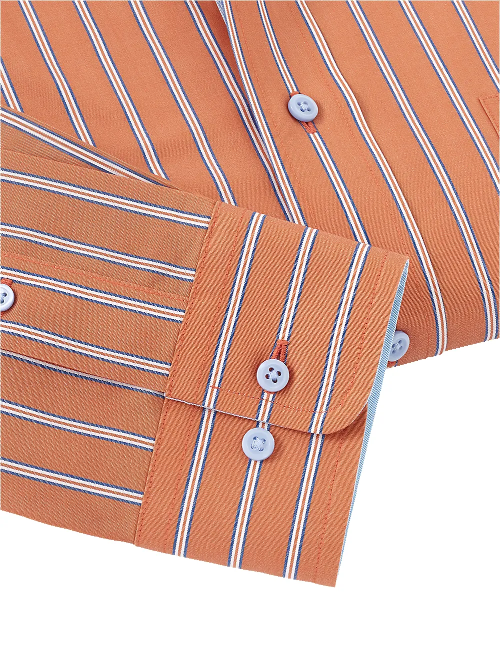 Non-Iron Cotton Stripe Dress Shirt With Contrast Trim - Orange/blue sold by Paul Fredrick product image thumbnail 5