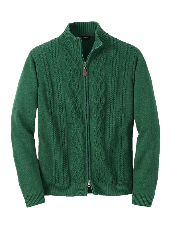 Cotton Full Zip Mock Neck Sweater - Green sold by Paul Fredrick