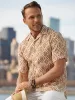 Linen Geometric Leaf Print Casual Shirt - Brown sold by Paul Fredrick