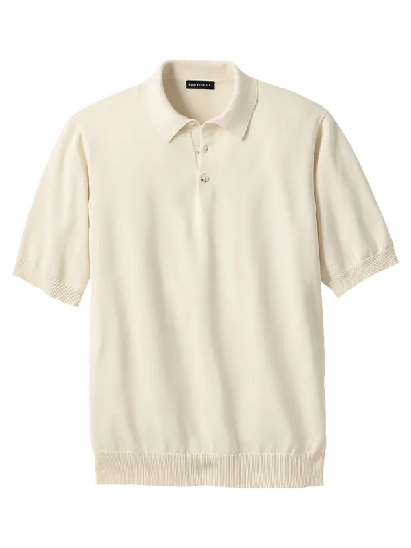 Supima Cotton Three Button Polo - Ivory sold by Paul Fredrick