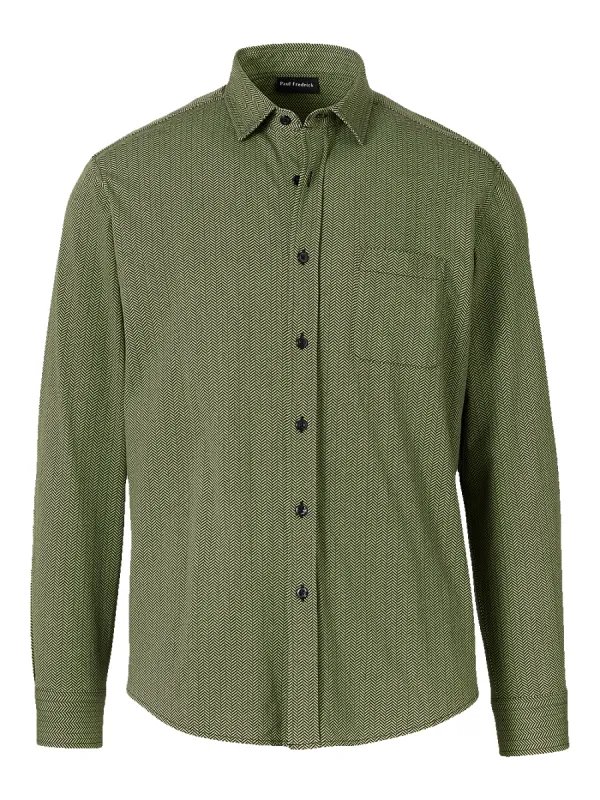 Cotton Button Front Polo - Green sold by Paul Fredrick