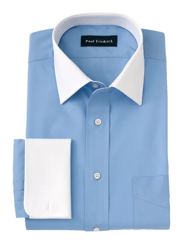 Pure Cotton Broadcloth Solid Color White Spread Collar French Cuff Dress Shirt - Blue sold by Paul Fredrick