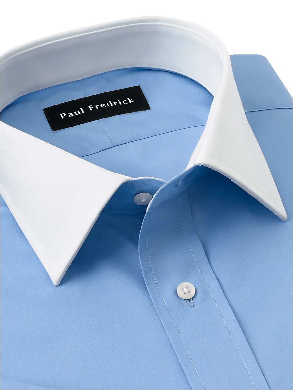 Pure Cotton Broadcloth Solid Color White Spread Collar French Cuff Dress Shirt - Blue sold by Paul Fredrick product image thumbnail 4