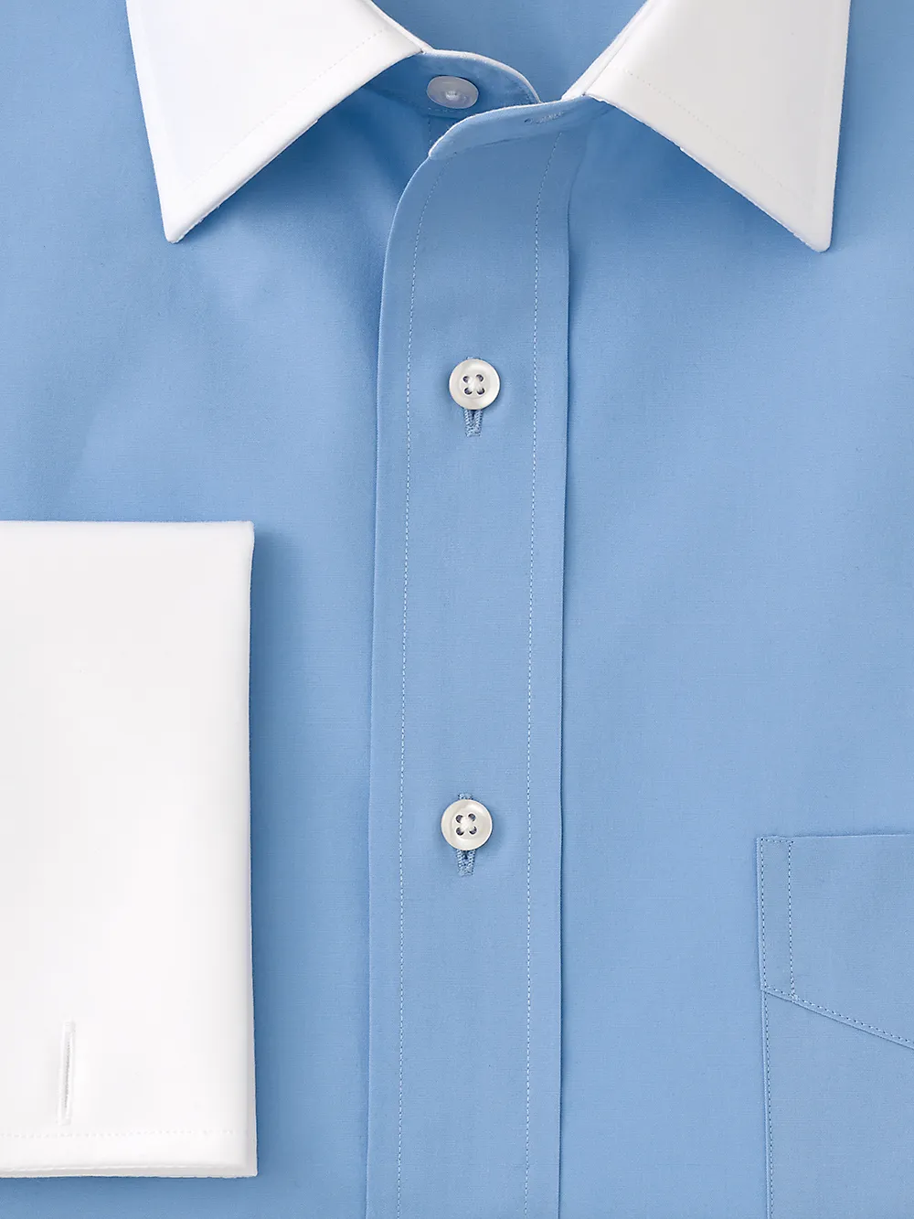 Pure Cotton Broadcloth Solid Color White Spread Collar French Cuff Dress Shirt - Blue sold by Paul Fredrick product image thumbnail 3