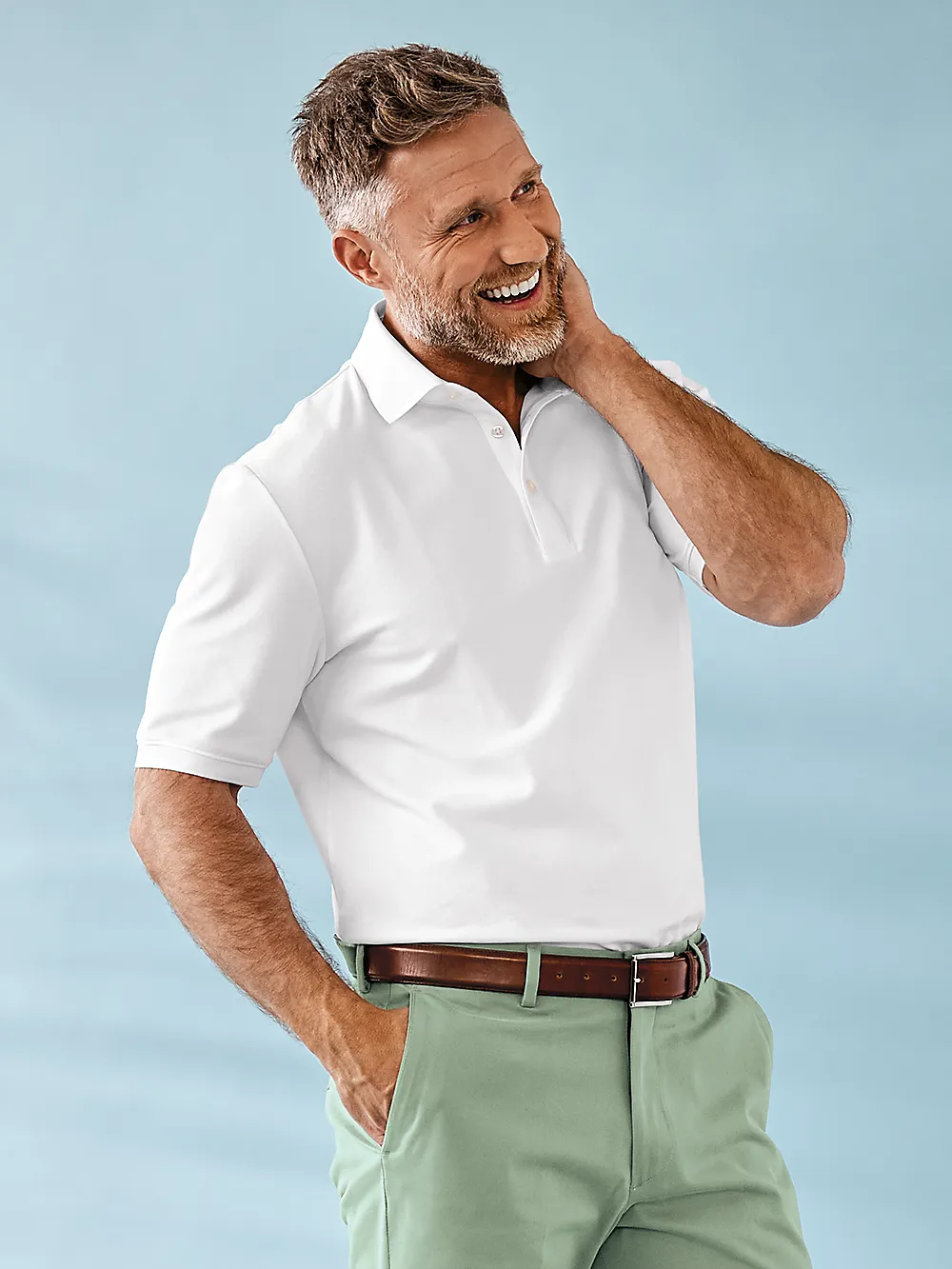 Cotton Blend Three Button Polo - White sold by Paul Fredrick product image thumbnail 2