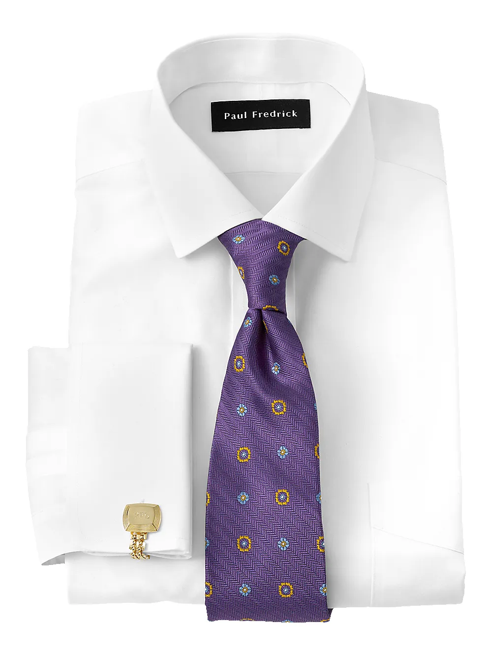 Supima Non-Iron Cotton Solid Color Spread Collar French Cuff Dress Shirt - White sold by Paul Fredrick product image thumbnail 2