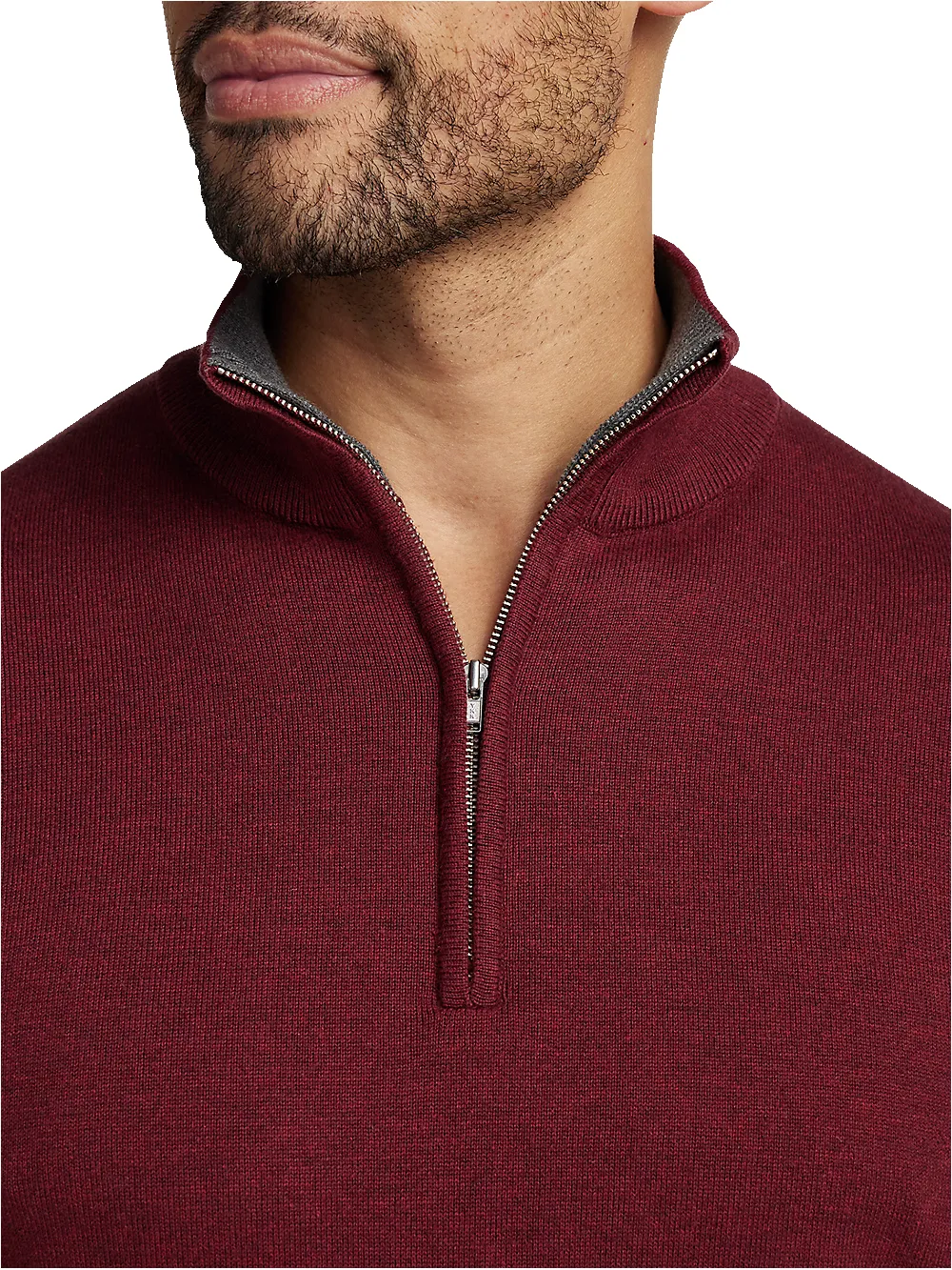 Supima Cotton Quarter Zip Mock Neck Sweater - Burgundy sold by Paul Fredrick product image thumbnail 3